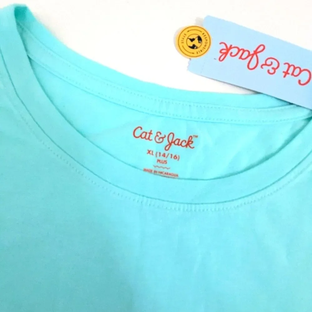 NWT Cat & Jack Light Blue Dinosaur Tee XL Girl's School Graphic Metallic Summer